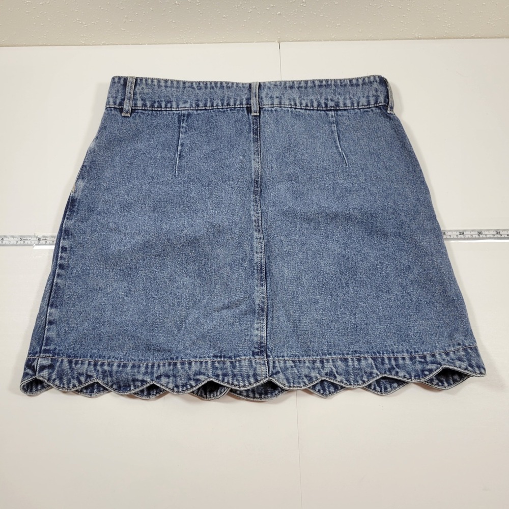 Harper Heritage Denim Mini Skirt Womens L Blue Excellent Scalloped Button Front - Picture 2 of 8